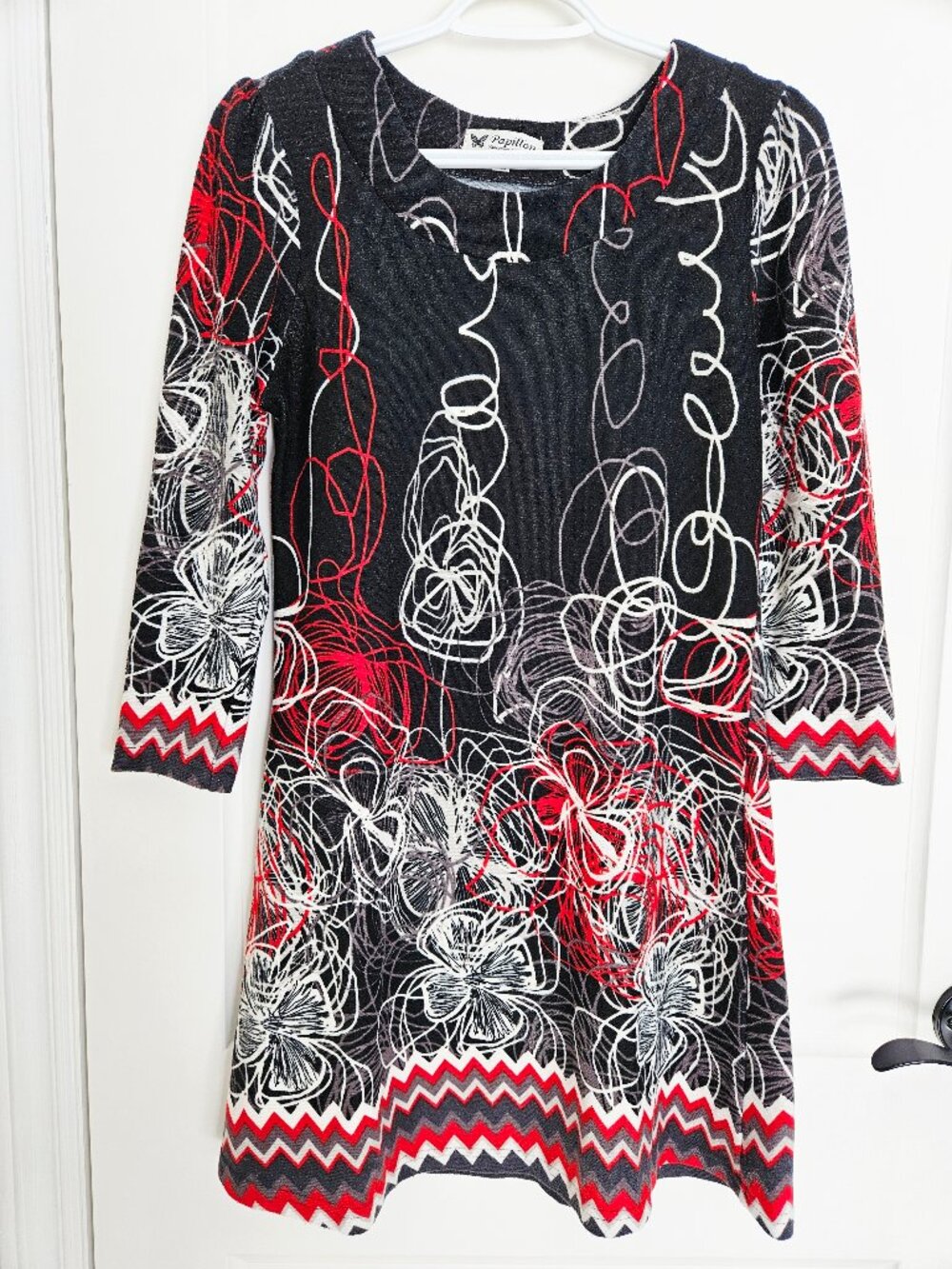 Papillon Women's Geometric Abstract Mini Dress 3/4 Sleeves Size S